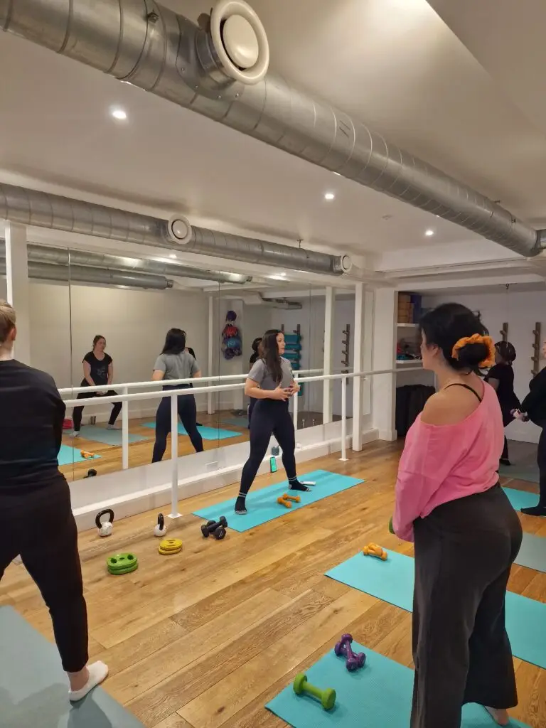 Personal Trainer Domenica Cifuentes leading a prenatal and postnatal fitness session.